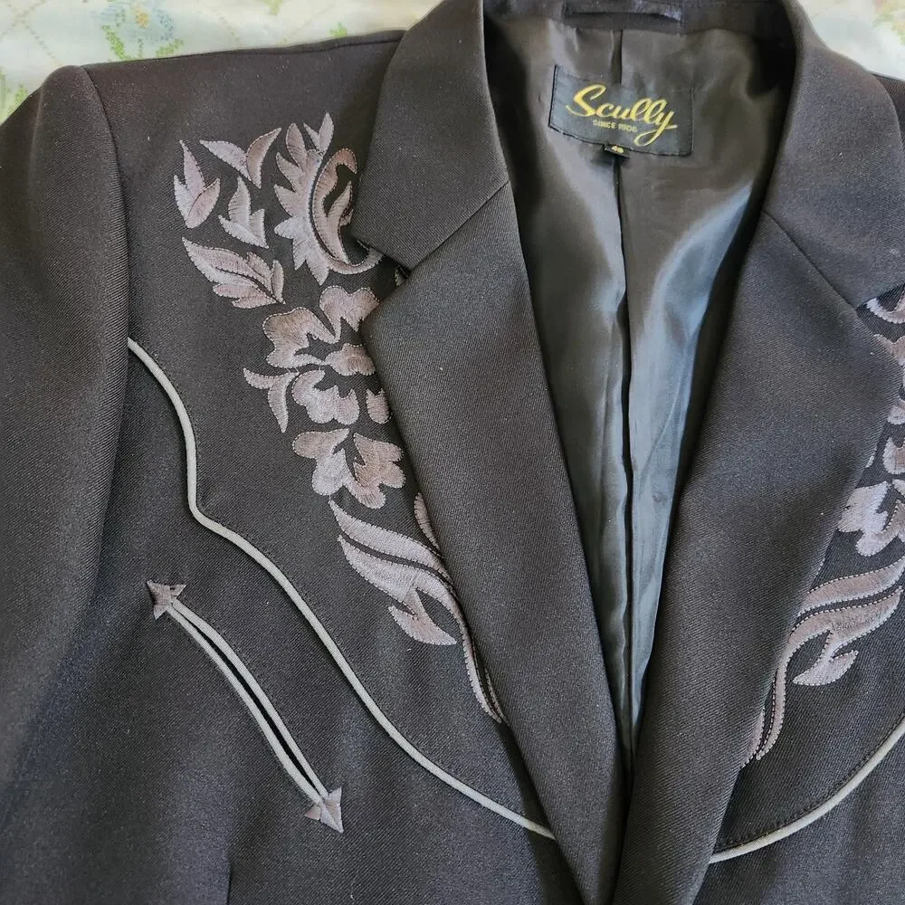 Scully Western Blazer Smile Pockets Mens Sz 48 Embroidered Rodeo Vented Jacket
